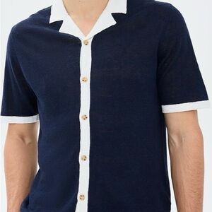 Onia Navy and White Casual Button-Down Shirt